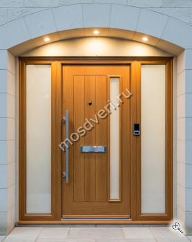 Большая входная дверь в частный дом коричневая со стеклом - купить от производителя Мосдвери Большая входная дверь в частный дом коричневая со стеклом