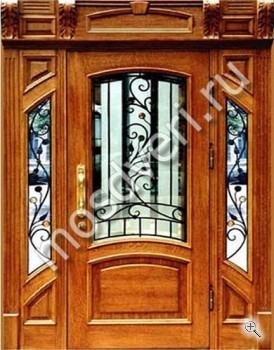 Парадная дверь массив дуба + массив дуба со стеклопакетом и ковкой №8 - купить от производителя Мосдвери Парадная дверь массив дуба + массив дуба со стеклопакетом и ковкой №8